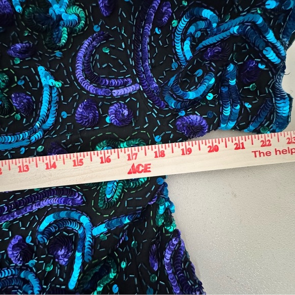 VINTAGE Laurence Kazar 100% Silk all over Sequin Formal Cocktail Top Size M - Picture 9 of 11